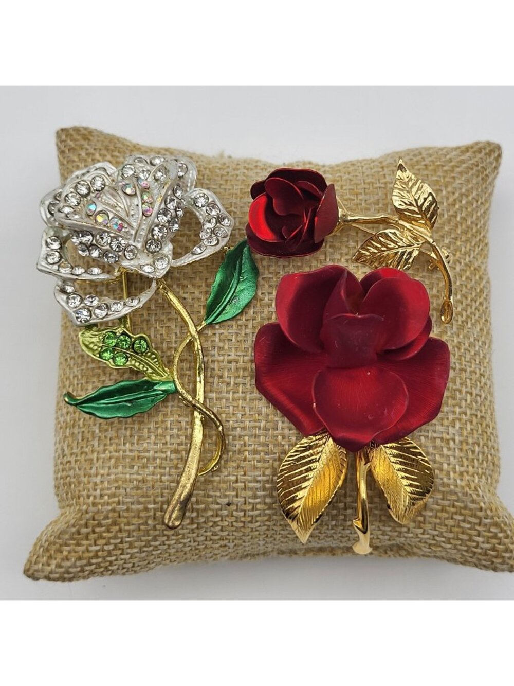 Vintage Flower Rose Brooch pin Lot Roses Rhinestone Enamel Estate jewelry